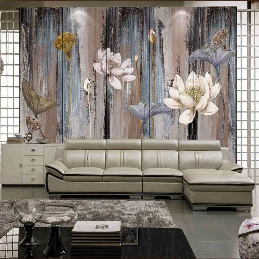 

Milofi background wall custom modern oil painting effect lotus TV background wall painting large wallpaper mural