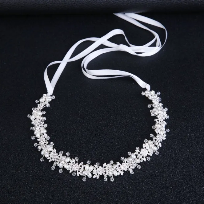 Girls White Pearl Crystal Bridal Hairbands Tiaras Wedding Crown Headband For Bride Hair Jewelry Wedding Accessories Hair Wear