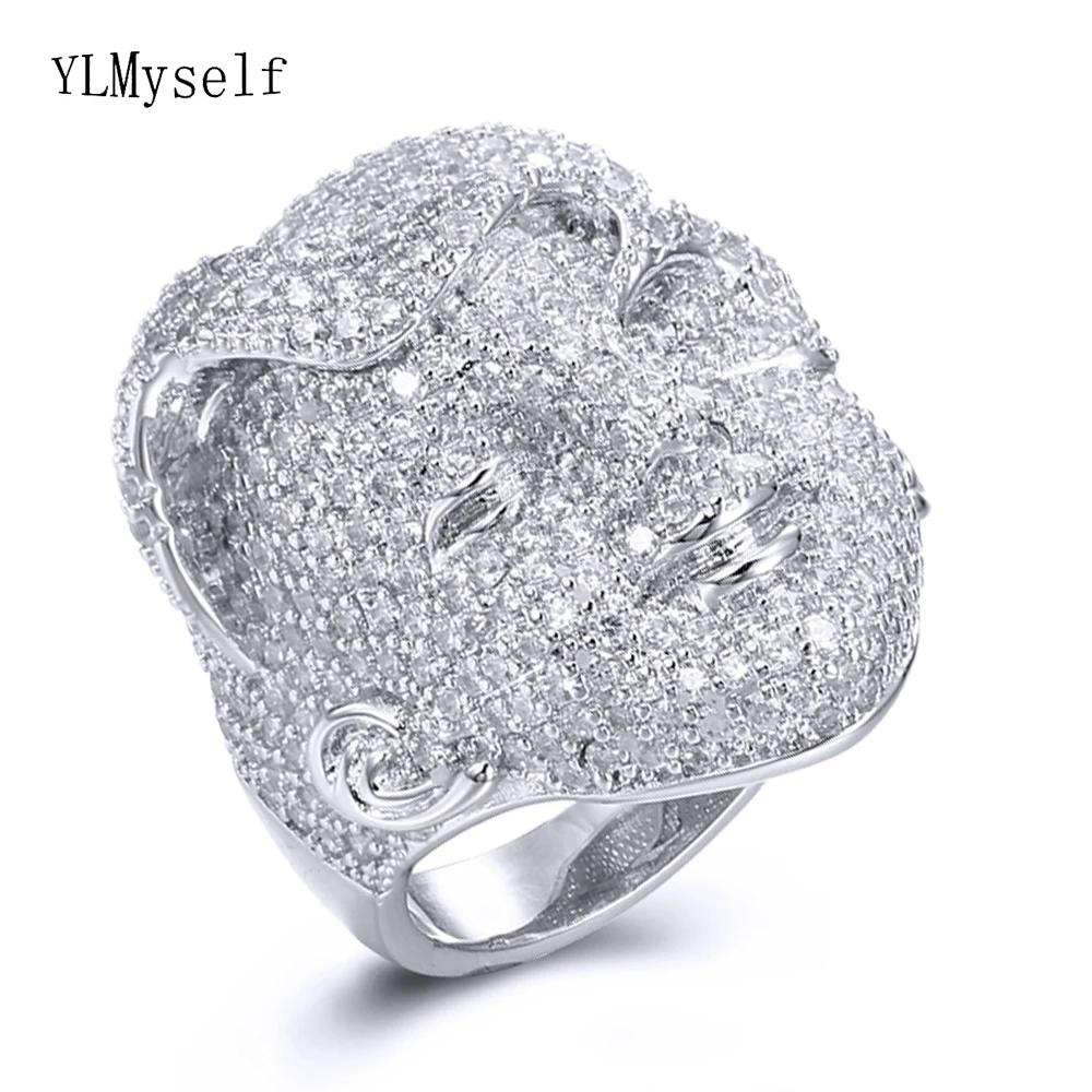 

YLMyself Luxury Face Design Ring, Full Crystal CZ Stones, Brass Jewelry, Women’s Party Ring, Elegant Fashion Ring Trendy