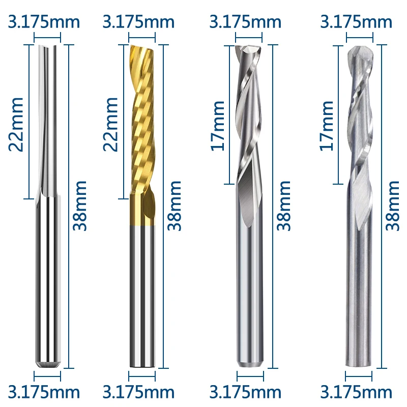 XCAN Milling Cutter 10/40pcs CNC Router Bit 3.175 Shank Ball Nose Flat Straight Flute End Mill Carbide Milling Tools