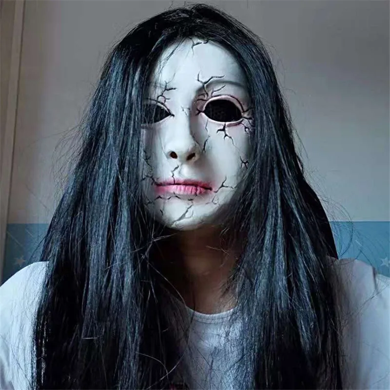 Hot Sale Black-Haired Horror Witch Mask Halloween And Christmas Performance Props Latex Horror Funny Ghost Soft Mask Headgear