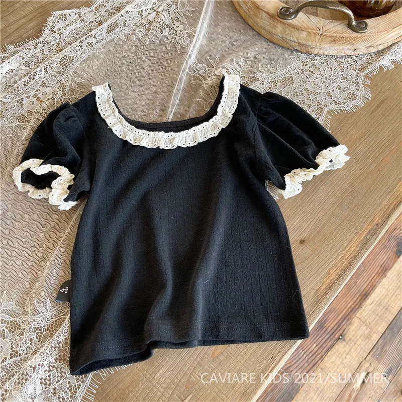 Sweet Lace Shirt for Girls Clothes Summer Thin Breathable Cotton Kids Shirt Toddler Mesh Blouse Children t Shirt Teenager Tops