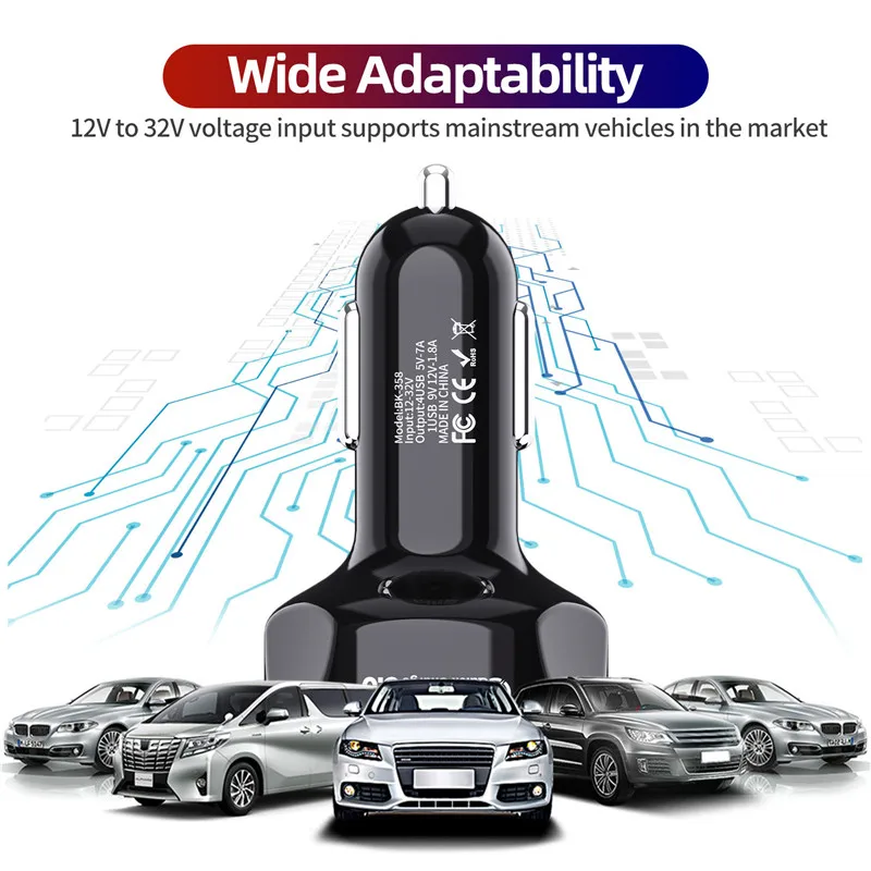 Nuevo 4 puertos USB carga de coche 48W carga rápida para adaptador de cargador de teléfono en el coche 5 3 2 1 adaptador de puertos USB Mini USB coche