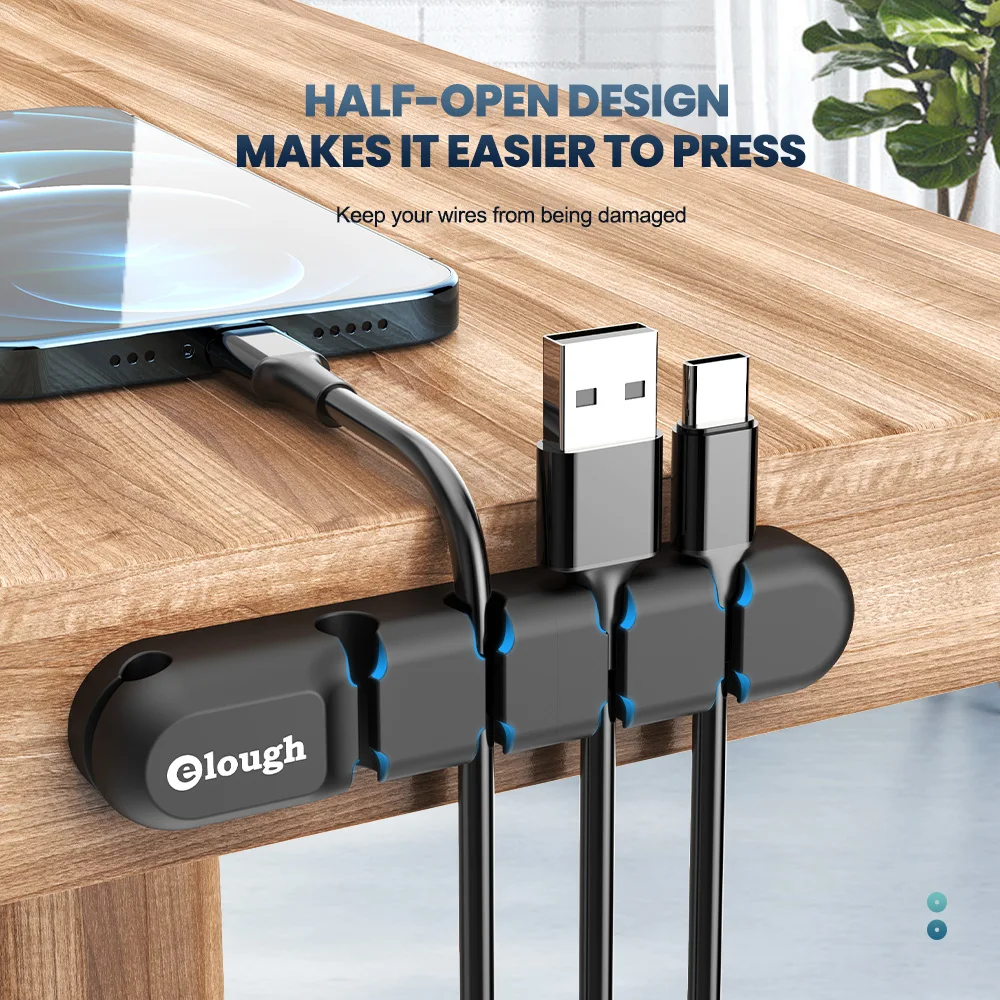 Organizador de Cables de escritorio, gestión de cables de silicona, Clips enrolladores USB, soporte para ratón, auriculares, organizador de cables