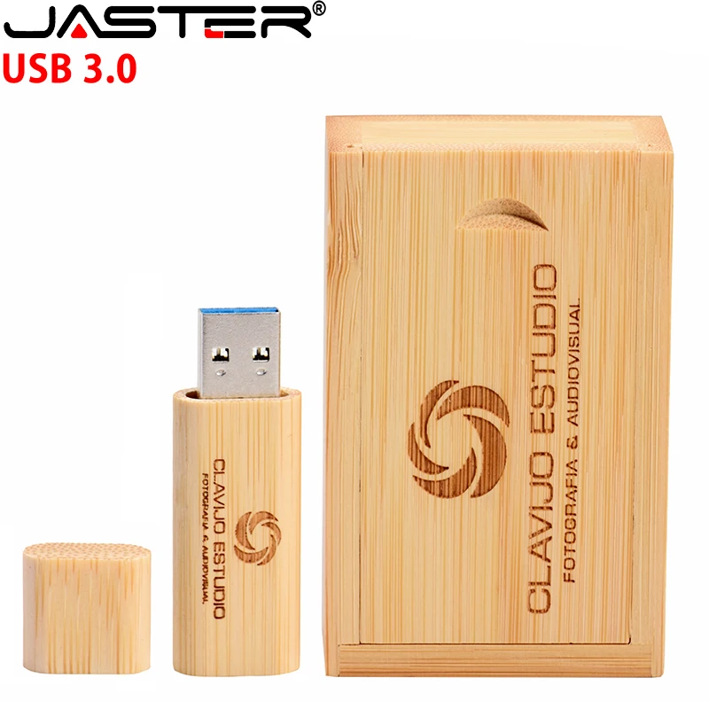 JASTER USB 3.0 Flash Drives Free custom logo Pen drive Laser engraving Memory stick Wooden box External Storage 128GB 64GB 32GB