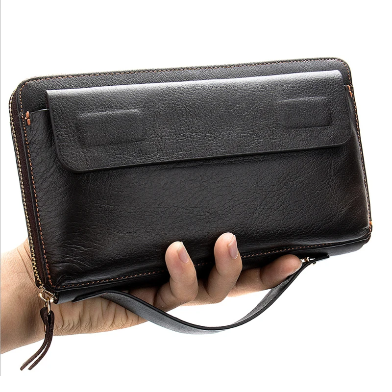 Soft Genuine Leather Clutch Wallet men\'s long wallet leather wallet for business card bill cash top layer cowhide handbag