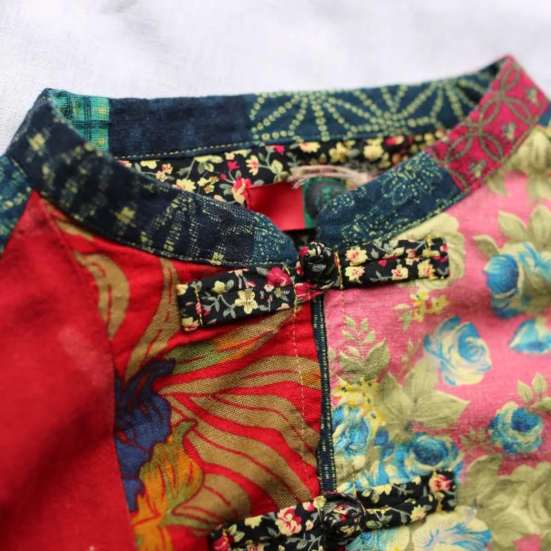 Abrigo largo a media pantorrilla de lino y algodón Vintage para mujer, prendas de vestir exteriores holgadas de estilo chino con flores, manga
