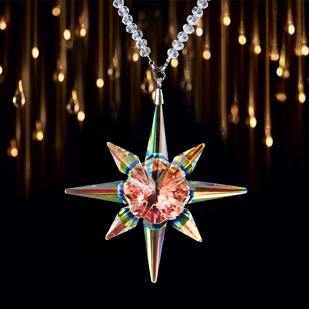 AB Color Crystal Snowflakes Car Pendant Decor Suspension Charms Ornaments Star Suncatcher Prisms Hanging Trim Christmas Gifts