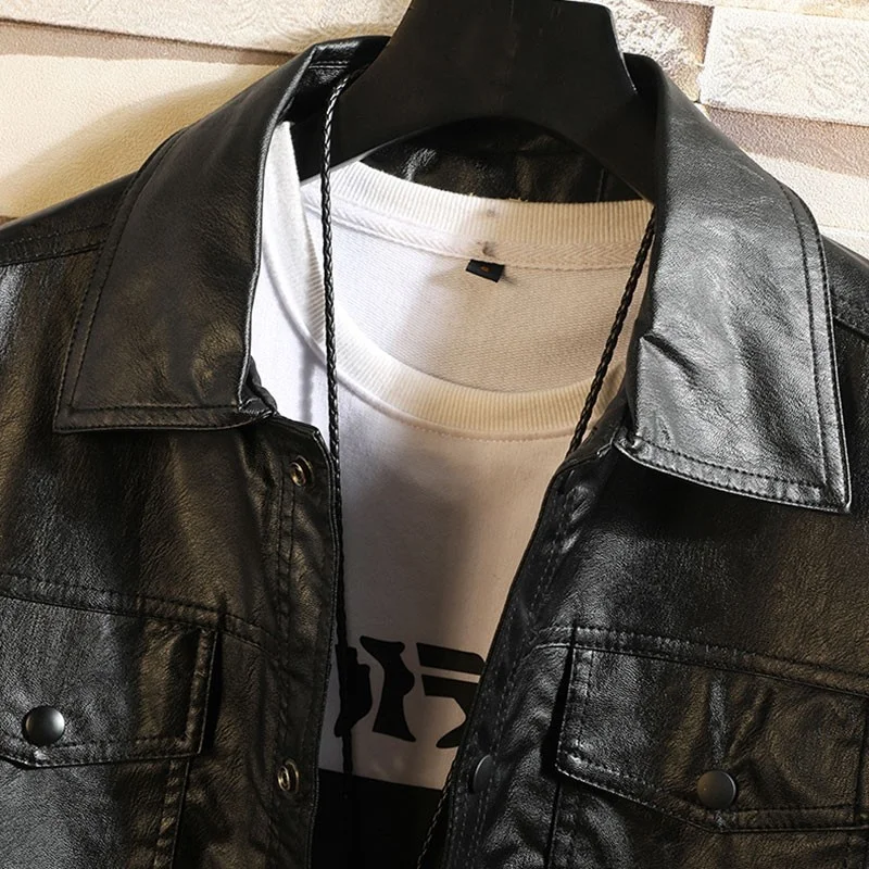 Size Plus 5XL Mens Loose Fit Pu Leather Jacket Fashion Single Breasted Faux Leather Motorcycle Biker Coat Fleece Lining Jacket