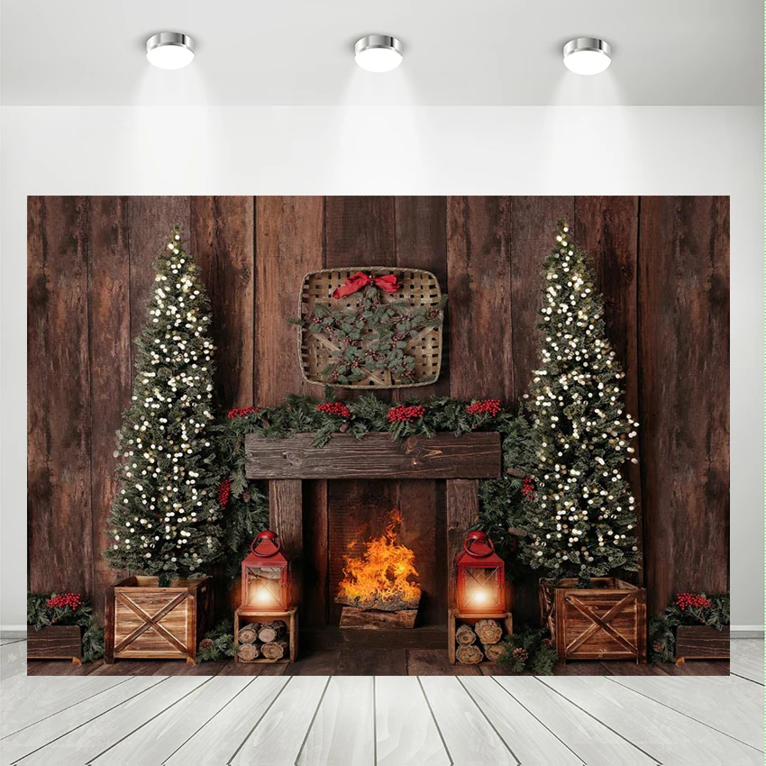 Photography Backdrops Christmas Backdrop Fireplace Tree Baby Shower Photo Background Children Portrait Backdrop Photo Prop