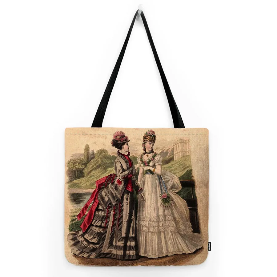 Ancient European Elegant Lady Royal Court Victorian Era Fashion Woman Old Style Vintage Water Resistant Tote Bag Shoulder Bag