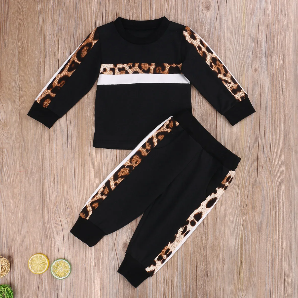 Kids Baby Girl Clothes Set Autumn Winter Leopard Striped Long Sleeve T-Shirt + Pants 2Pcs Outfits Set 2-6 Years