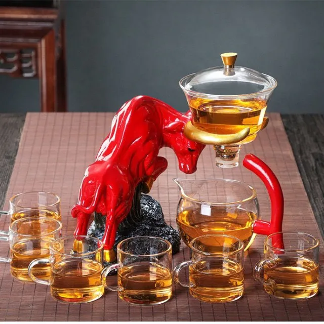 Kungfu Glass Tea Cup Set Magnetic Water Diversion Cover Bowl Semi-Automatic High Borosilicate Teapot Suit Drip Pot Gift