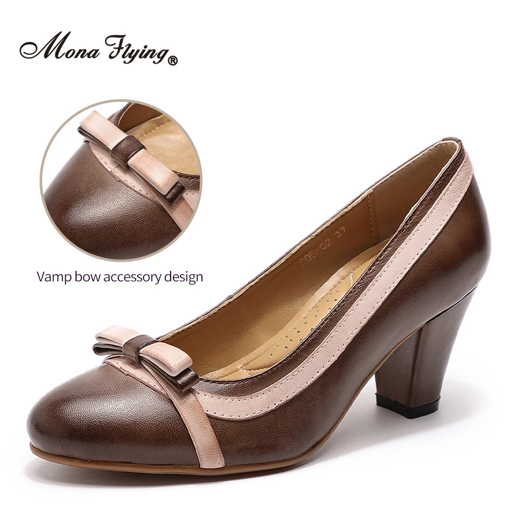 Mona Flying Scarpe da donna con tacco grosso in vera pelle da 7 cm Décolleté eleganti da ufficio fatti a mano con tacco alto per donna 205-G2