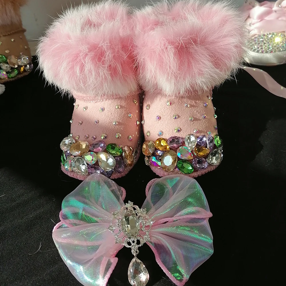 Parels Kristal Baby Meisjes Schoenen Snowboots Hoofdband Strass Bling Shining Noble Engel Schoenen Winter Babyschoenen Gift