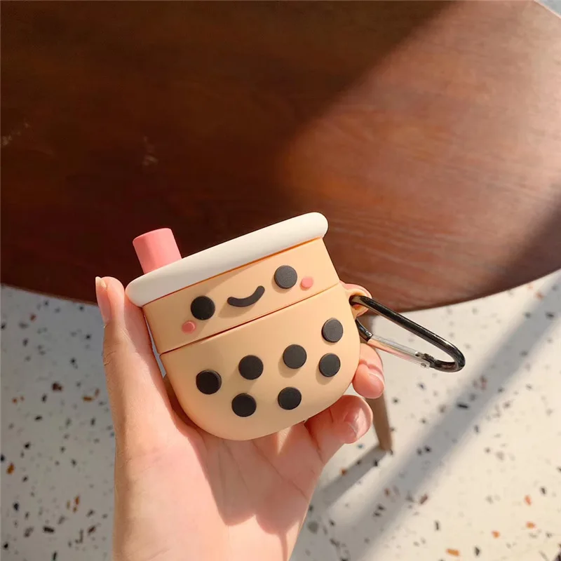 Airpods pro 1および2用のシリコンケース,bluetoothワイヤレスヘッドフォン用のかわいいbobaケース,パールキーホルダー付きアクセサリー
