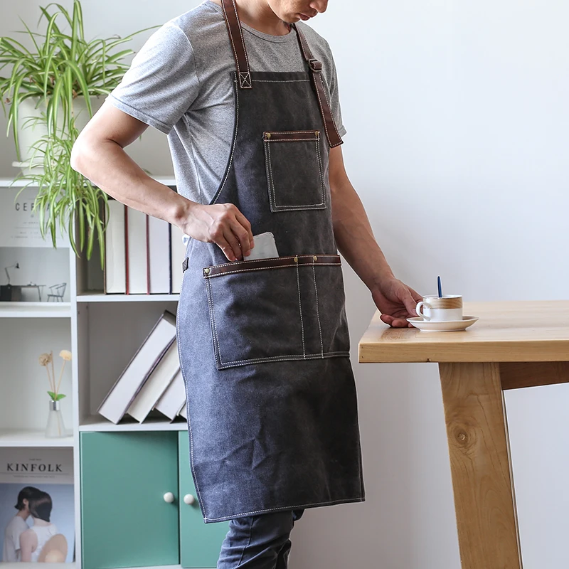 Apron Kitchen Vintage Hairdresser Aprons for Men Adjustable  Aprons for Woman with Tool Pockets