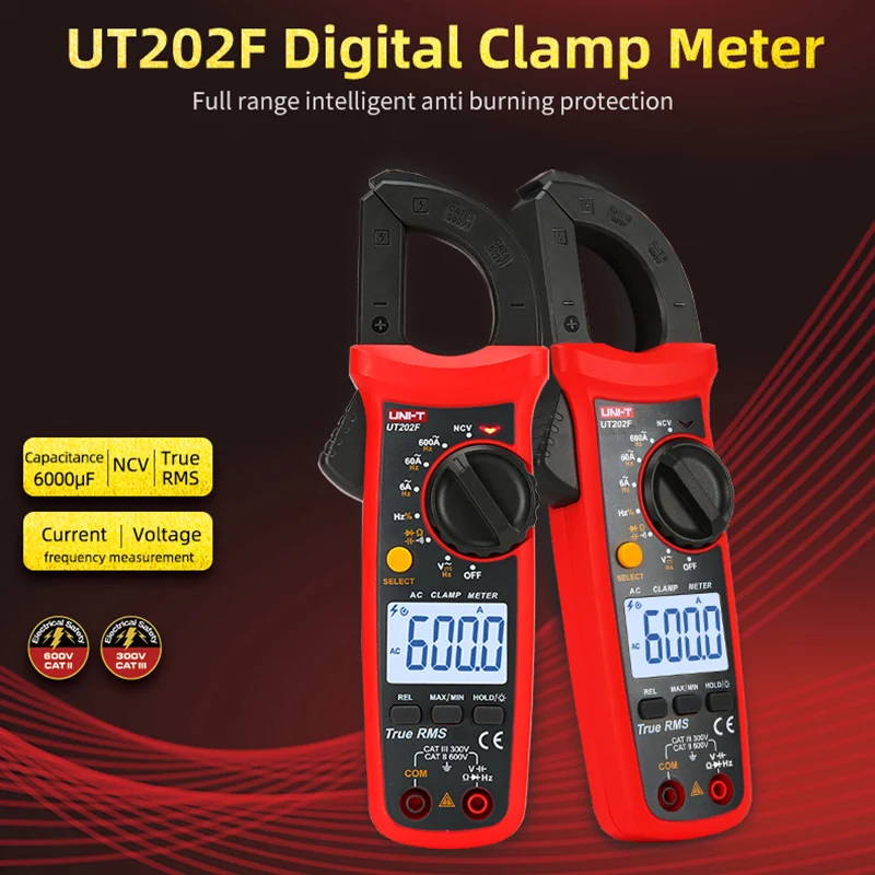 UNI-T UT202F UT204R Digital Clamp Meter AC DC Current Amperometric Clamp Voltammeter True RMS Voltage Tester Frequency Meter