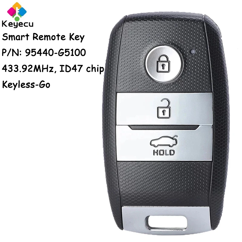 

KEYECU Keyless Go Smart Remote Control Car Key With 3 Buttons 433.92MHz ID47 Chip for Kia Niro 2016 2017 2018 Fob 95440-G5100