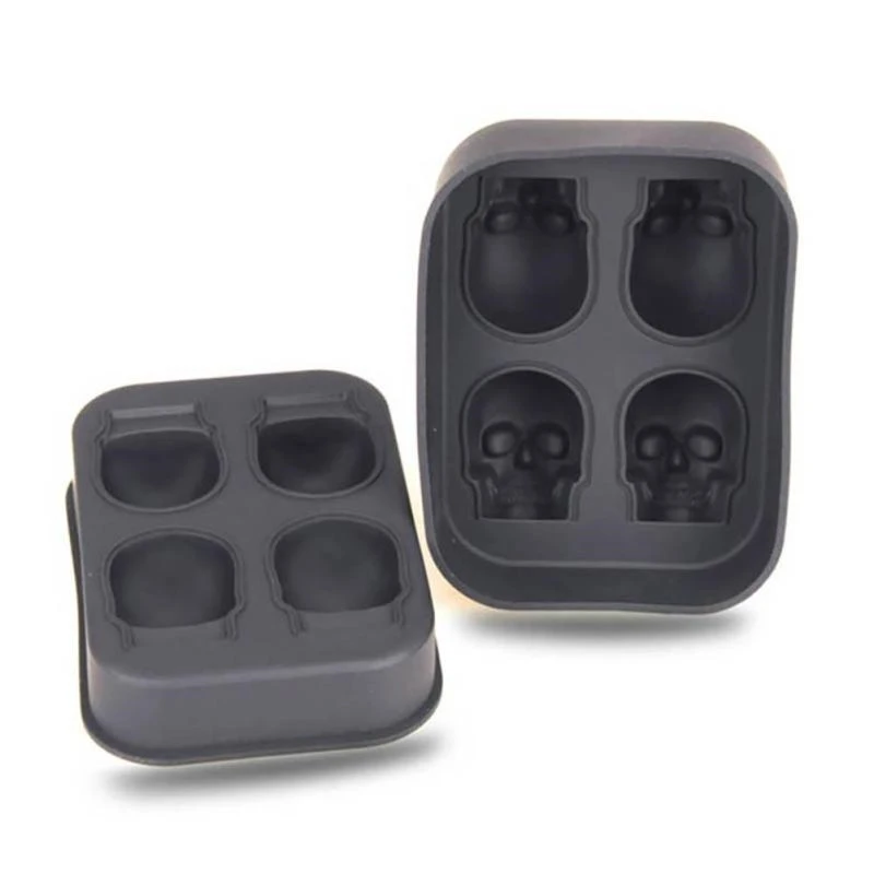 Ice Mold  Silicone Ice Cube Tray Mould Shape Ball Skull Four Giant Skull Round Ice Cube Maker Black Ice Tray Bar Tool