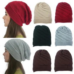 Unisex męskie damskie dzianinowe luźne kapelusze za duże z szerokimi paskami zimowe ciepła wełniana czapka narty terenowe luźna czapka wygodna długa czapka Beanie