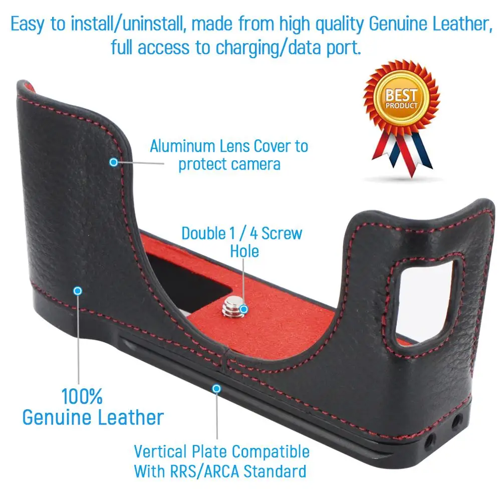 Camera Echt Lederen Half Case Beschermende Tas + Quick Release L Plate Bracket Voor Fujifilm X100V