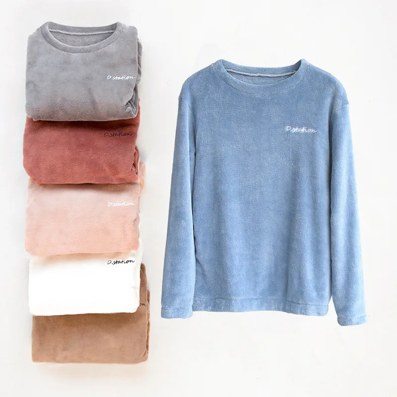 Winter Flannel Pajama Set Women Fleece Tops+Pants Pajamas Homewear Thick Warm Coral Velvet Sleep Tops Man  Nightgown Suit XL