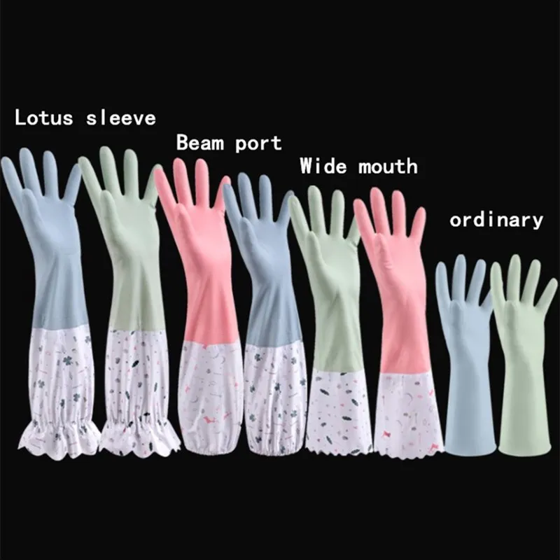 Warm Plus Velvet Rubber Kitchen Washing Dishes And Housework Gloves Waterproof Cleaning Gloves K