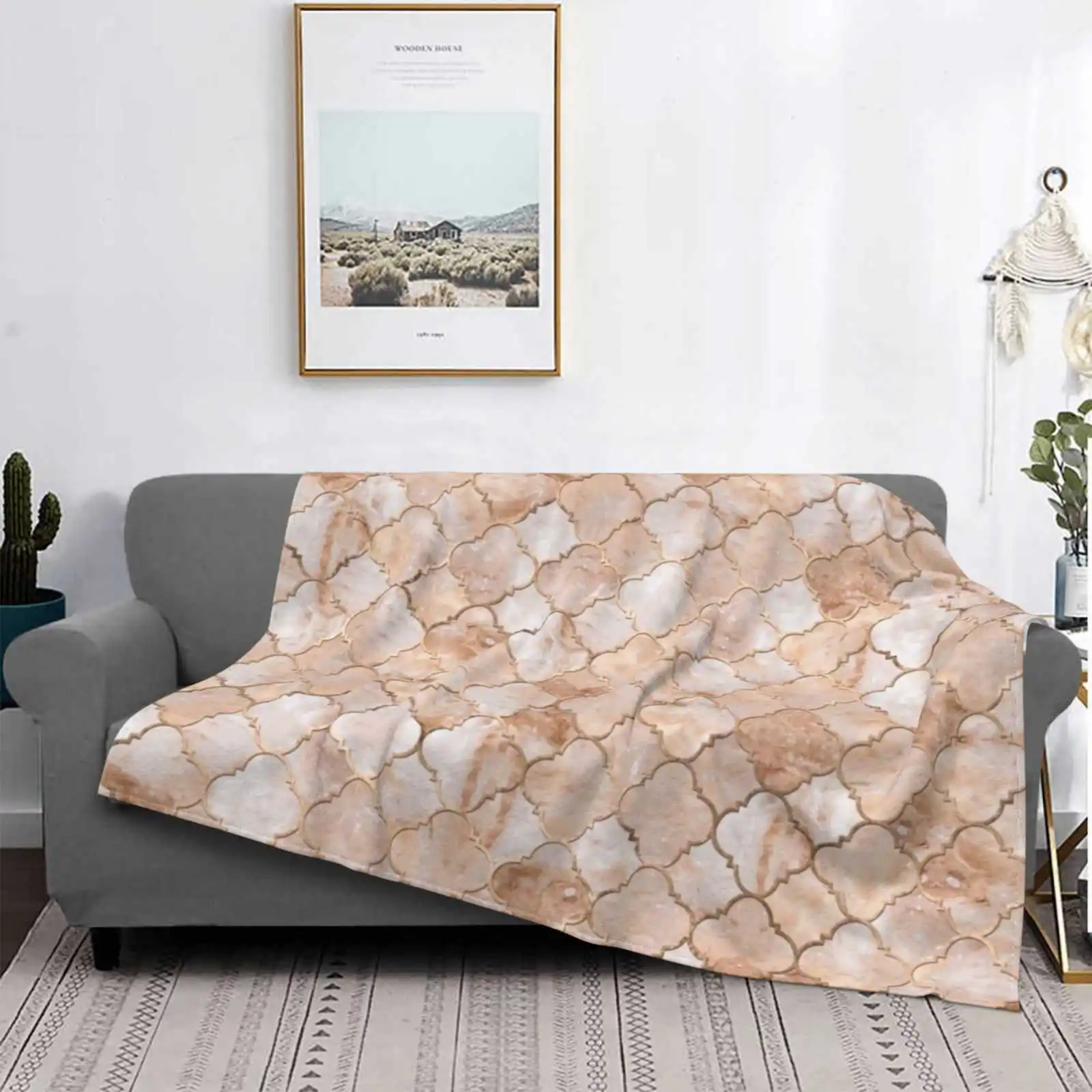 Quatrefoil Moroccan Pattern Pastel Quartz Air Conditioning Blanket Travel Portable Blanket Moroccan Quatrefoil Pattern Luxury