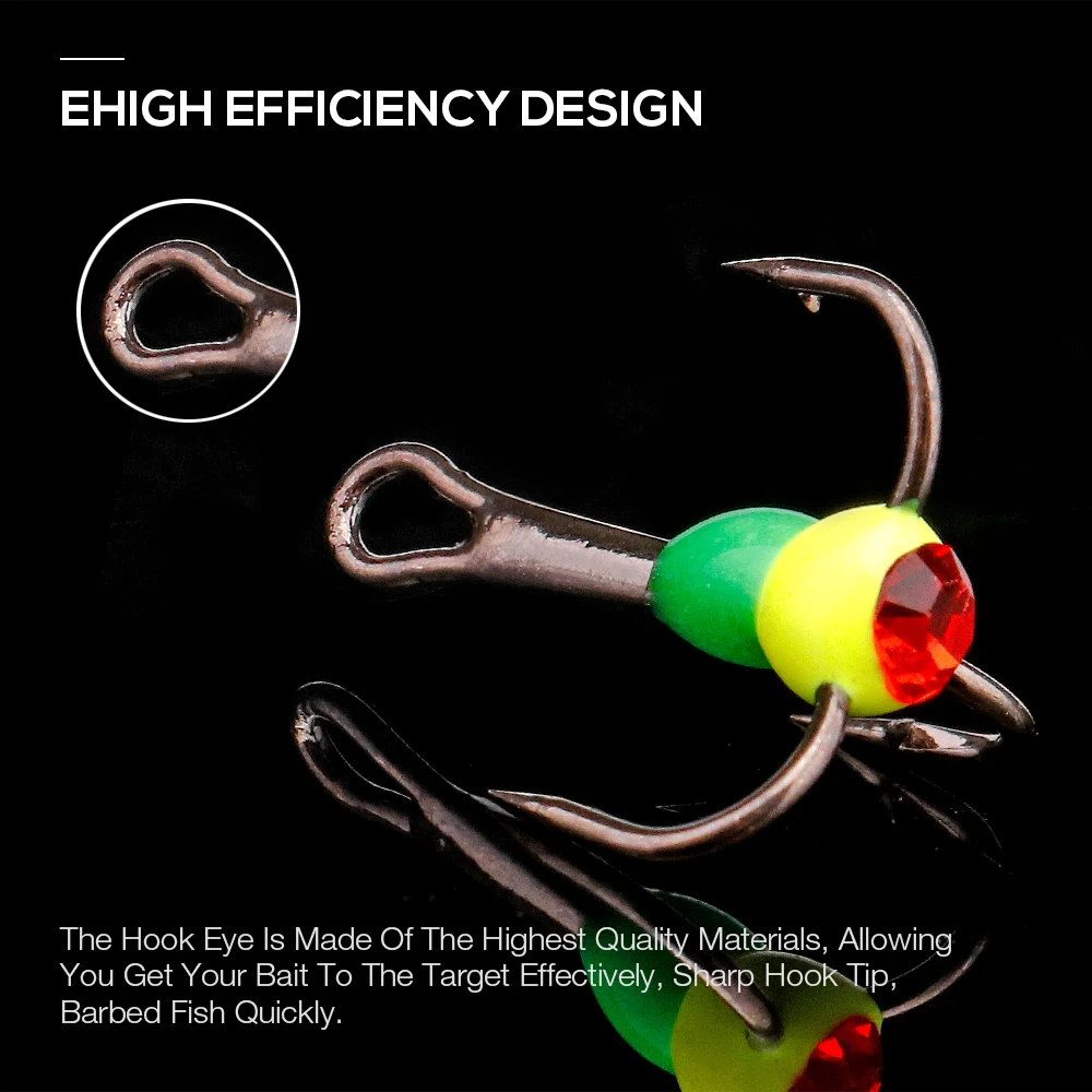 خطافات صيد موازن 5 قطع من تريهوك 8 # 10 # 12 # 14 # خطافات من الفولاذ الكربوني لصيد الأسماك في الشتاء معالجة مع علبة بلاستيكية #4