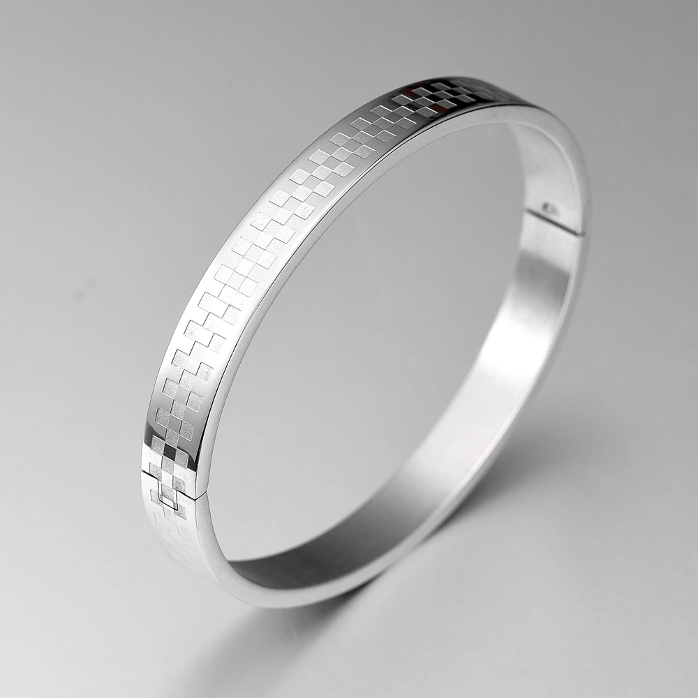 New Classical Royal Lattice Bracelet Men Punk Simple Gold color Cuff Bracelet Stainless Steel Bracelets for Men Jewelry Gift