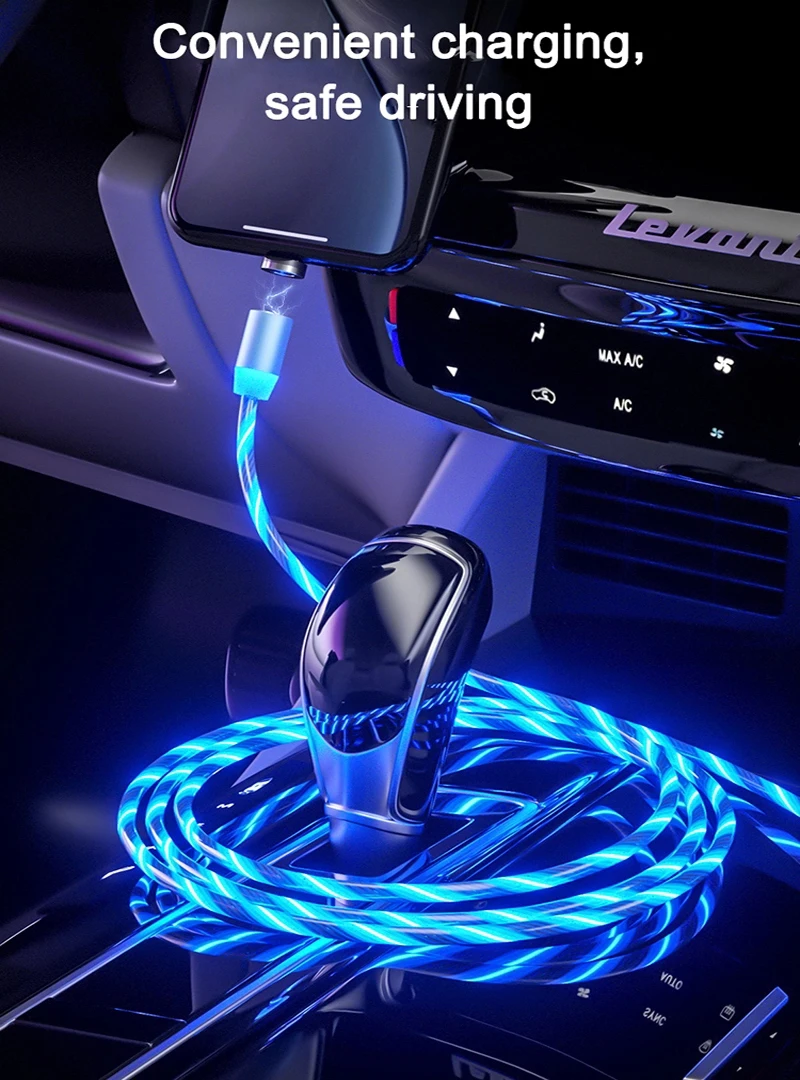 Luz LED brillante 3 en 1, Cable magnético para IOS/Tipo C/cargador Micro USB, Samsung S8, S9 Plus, A50, para Android, Huawei P30 y LG