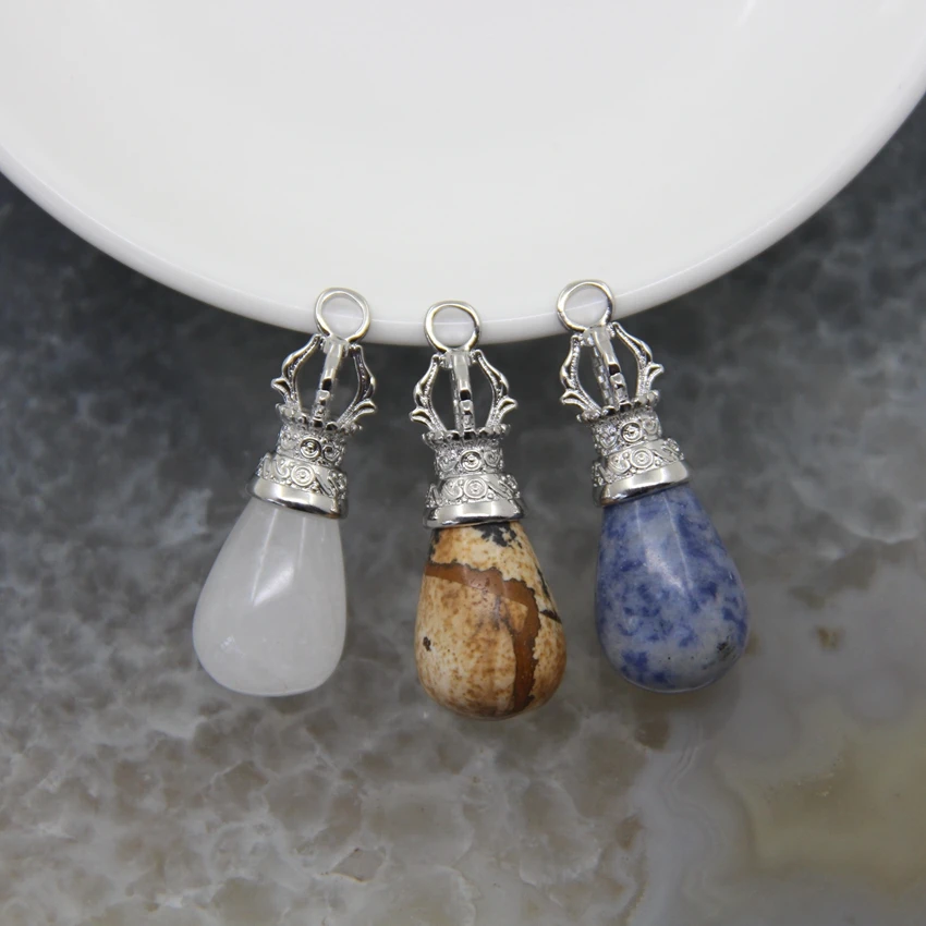 Natural Stone Drop Shape Heal Crystal Quartz Crown Pendant for Woman's Fashion Jewelry DIY Necklace Earring Making Accessories