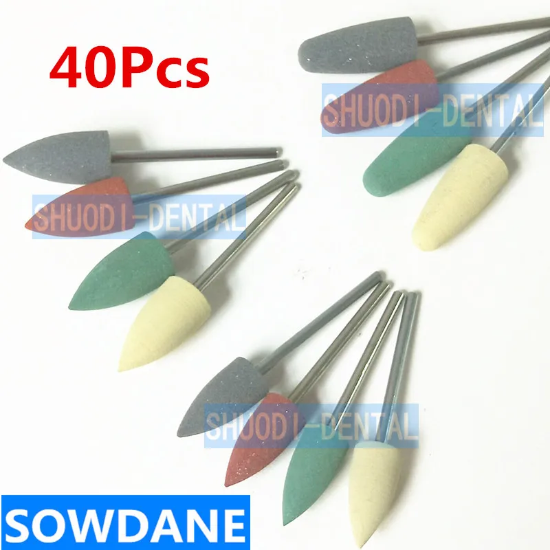 40pcs Silicone Rubber Polisher Polishing Burs 2.35mm Dental Lab Silicone Polishers 4 Colors Dental polish Materials Tool