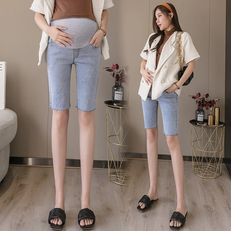 Maternity shorts and summer shorts Thin outer wear trendy mom stomach lift small feet slim jeans fashion