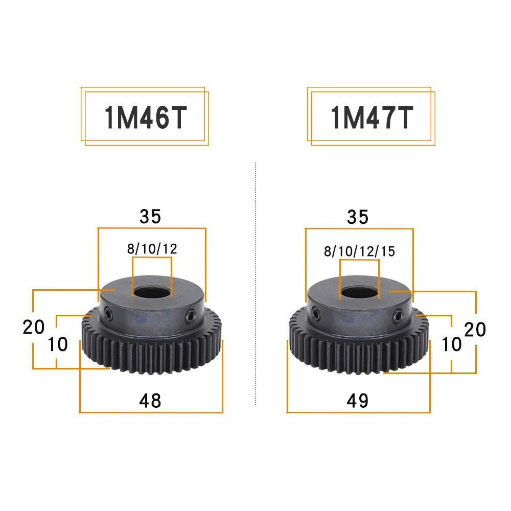 Motor Gear 1M-46T/47T/48T/49Teeth SC45#Carbon Steel High Frequency Quenching Of Teeth Gear Wheel Bore Size 8/10/12/15 mm