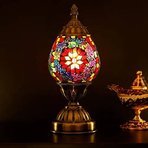 LaModaHome English Table Lamp Christmas Decorations Gift Mosaic Glass Egg Shaped Bedside Lamp Moroccan Lantern Desk Night Light