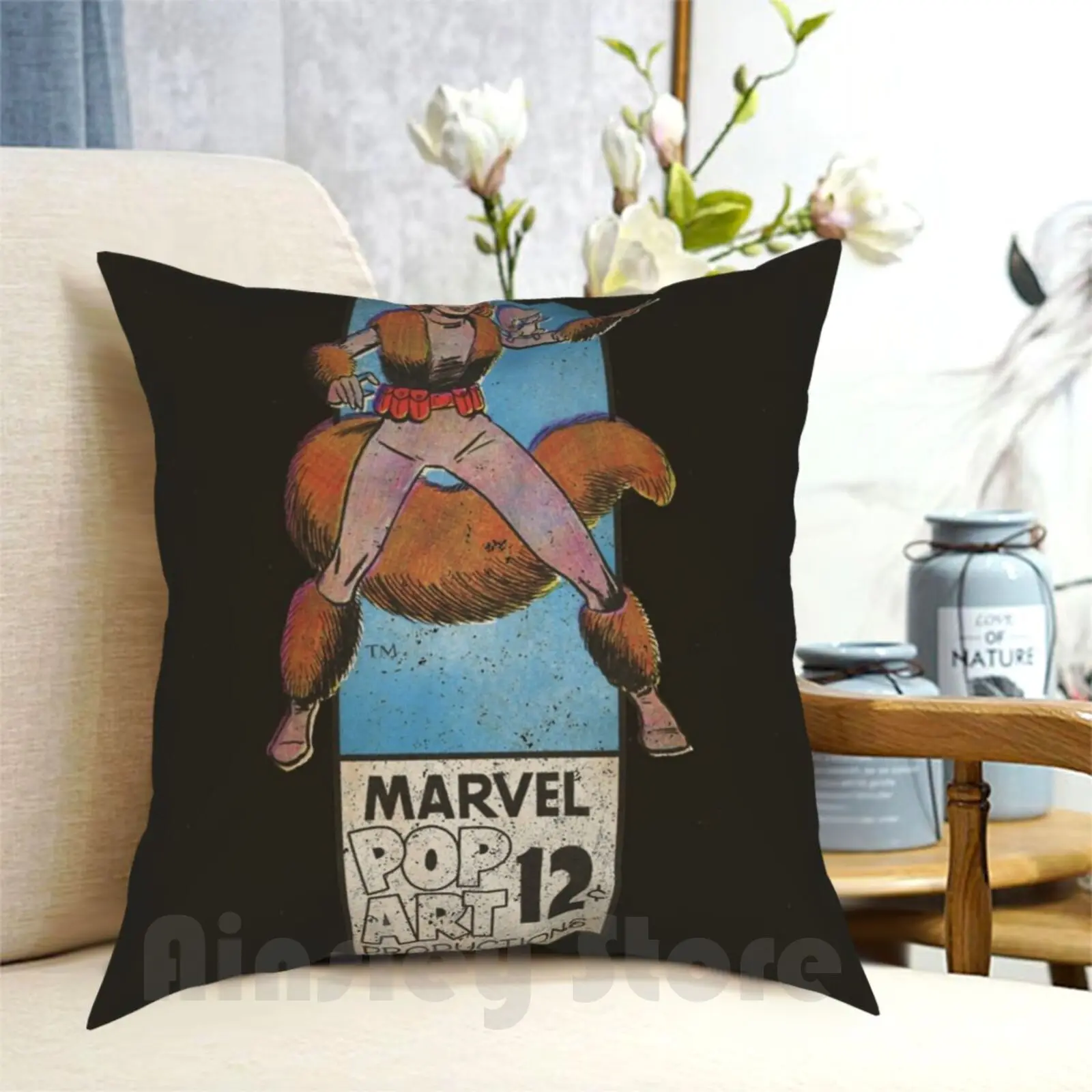 Pop Art-Squirrel Pillow Case Printed Home Soft Throw Pillow Superhero Comics Corner Box Retro Super Hero Pop Art Comic