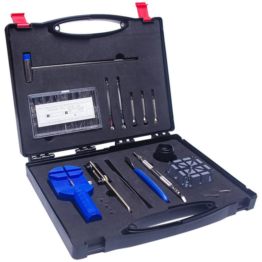 378 pz/set Kit di riparazione dell'orologio professionale, Kit di strumenti di sostituzione della batteria dell'orologio Kit di rimozione del collegamento degli orologi nella custodia per il trasporto