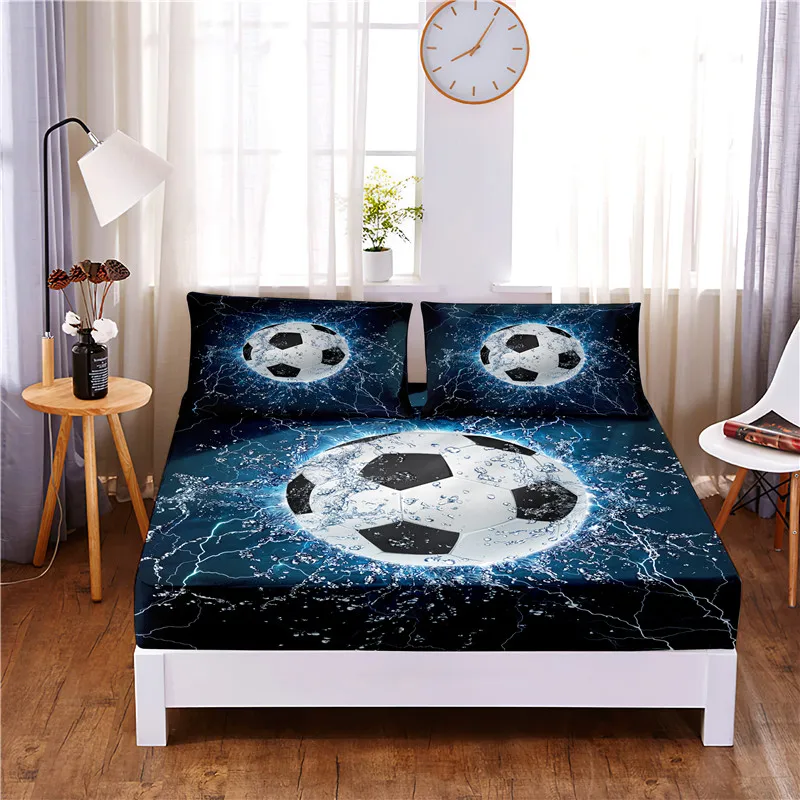 

Football Digital Printed 3pc Polyester Fitted Sheet Mattress Cover Four Corners with Elastic Band Bed Sheet Pillowcases