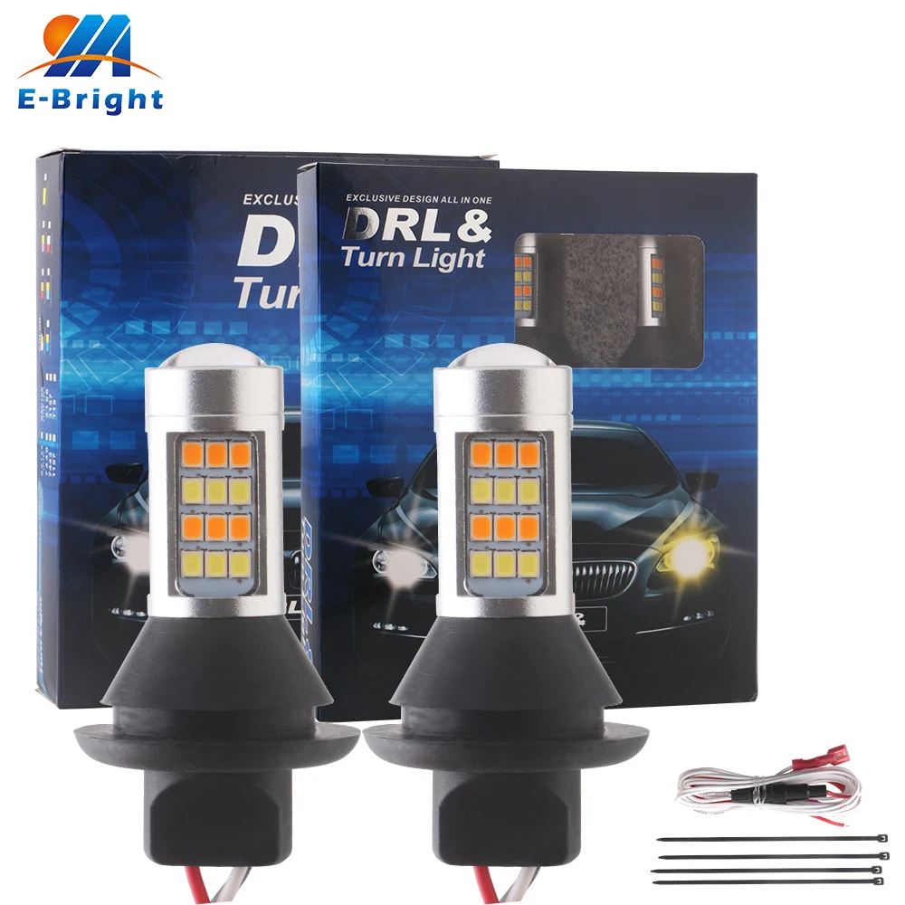 2PCS Canbus P21W 1156 BA15S BAU15S 3156 7440 2835 42 SMD Led Bulb Turn Signal Driving DRL Lights White&Amber Switchback DC12V