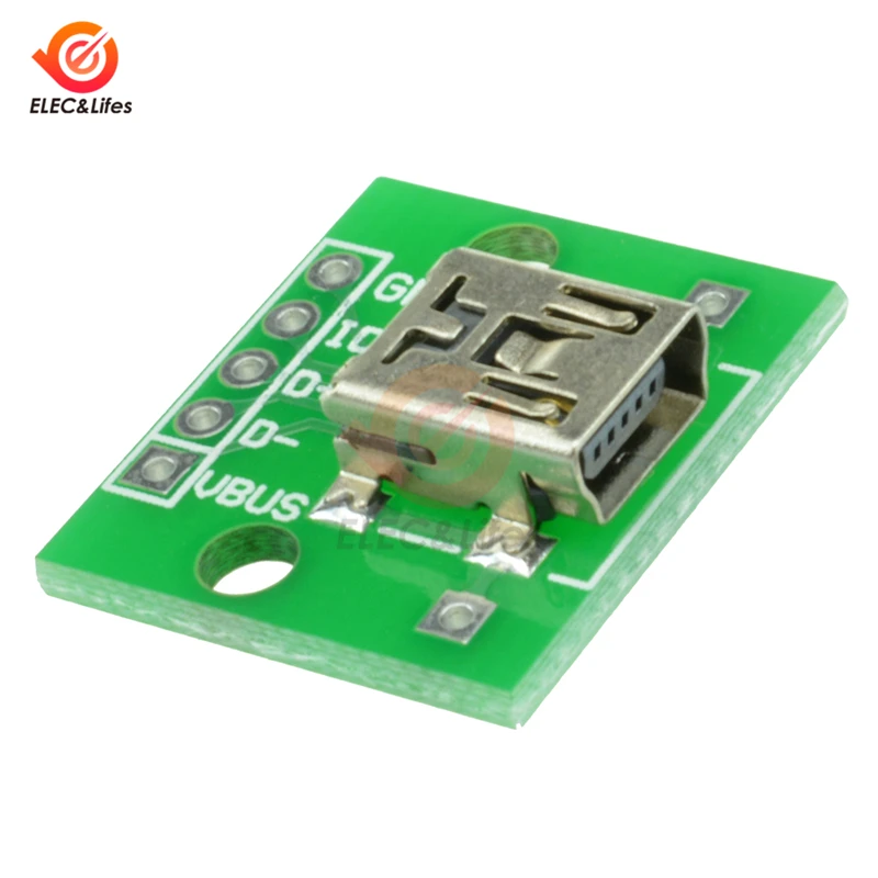 5Pcs/lot Micro Mini USB A Male USB 2.0 A Female USB B Connector Interface to 2.54mm DIP PCB Converter Adapter Breakout Board