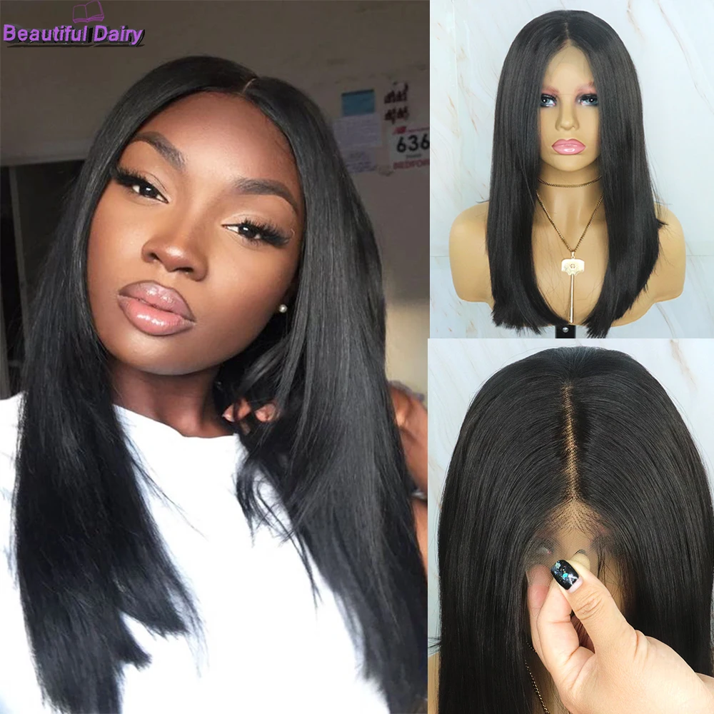 Beautiful Diary 16inch Short Bob Wigs With Natural Hairline 13X4 Synthetic Lace Front wigs for Black Woman Female Wigs Daily Use