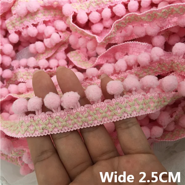 2.5CM Wide Cotton Embroidered Ribbon Tassel Pompom Edge Trim Curtains Dress Collar Neckline Lace Fabric Sewing DIY Guipure Decor