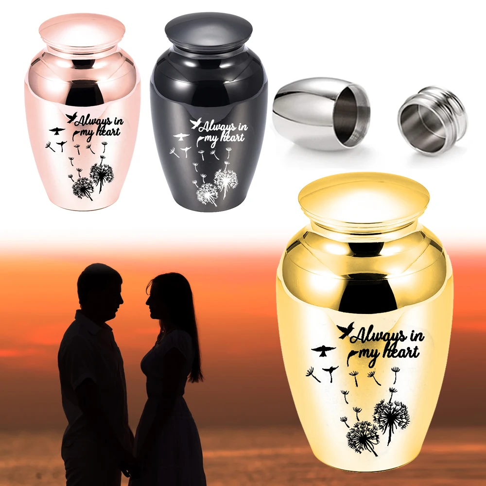 Always in my heart-Cremation jewelry urn funeral ashes jar memorial small aluminum alloy ashes holder is not deformed