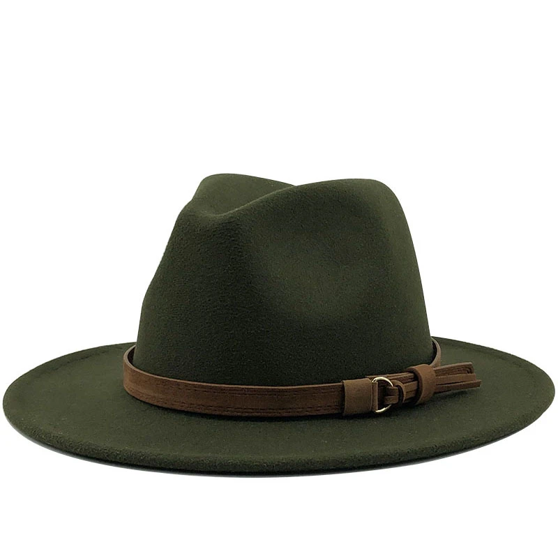 Simple Women Men Wool Fedora Hat With Leather Ribbon Gentleman Elegant Lady Wide Brim Jazz Church Panama Sombrero Cap 56-58-60CM