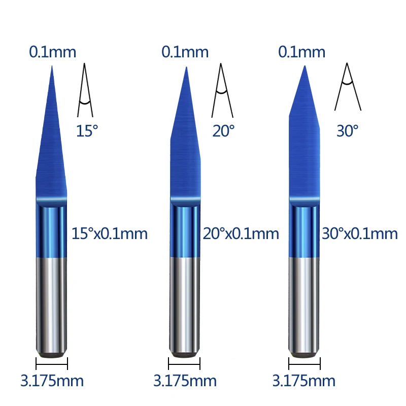 XCAN-Fresa de extremo CNC, vástago de 3.175mm, broca de enrutador Nano, broca de grabado de carburo recubierta de azul, herramientas de fresado CNC