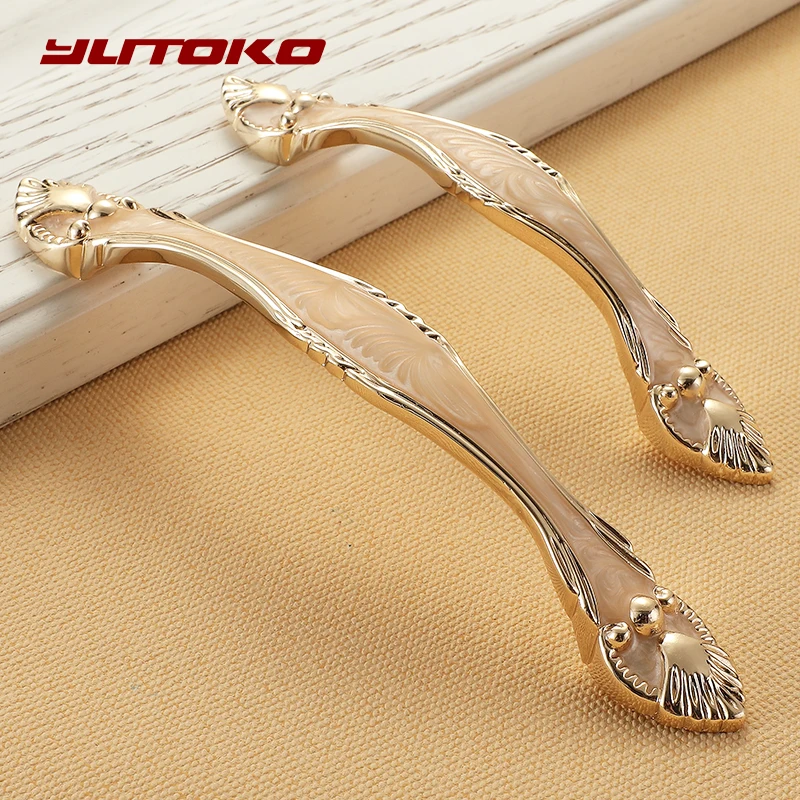 YUTOKO European Style Gold Cabinet Handles Solid Aluminum Alloy Kitchen Cupboard Pulls Drawer Knobs Furniture Handle Hardware