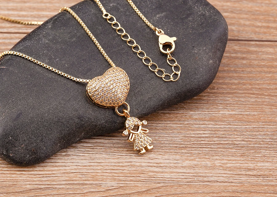 Nidin Heißer Verkauf Sohn Tochter Herz Vergoldet Zirkonia Familie Mädchen Junge Anhänger Halskette Kette Schmuck Für Mutter Geschenk – Detail 38