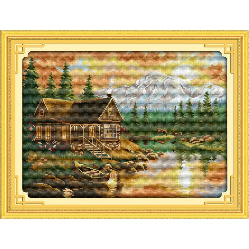 Autumn Scenery Series Printed Cross Stitch Kit DIY Landscape Pattern Embroidery Set 14CT11CT Needlework Home Decoration Painting